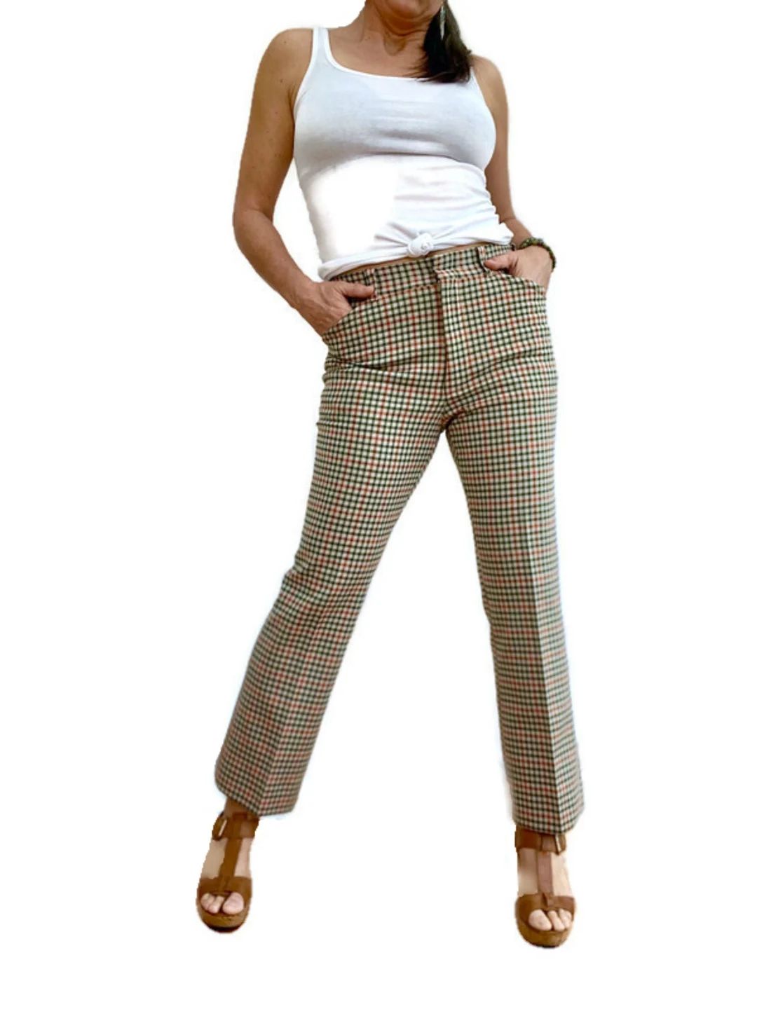 Vintage 70s Trousers, 1970s Jantzen Double Knit Check Pants, High Waisted Vintage 70s Trousers. U... | Etsy (US)