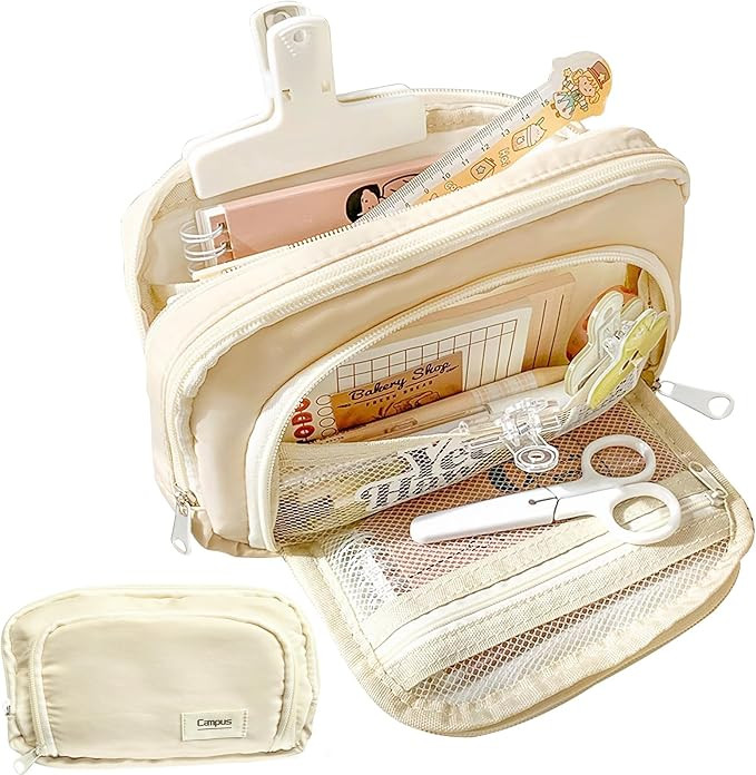 Big Capacity Pencil Case Large Three-ply Zipper Pen Pouch Office School Stationery Supplies for T... | Amazon (US)