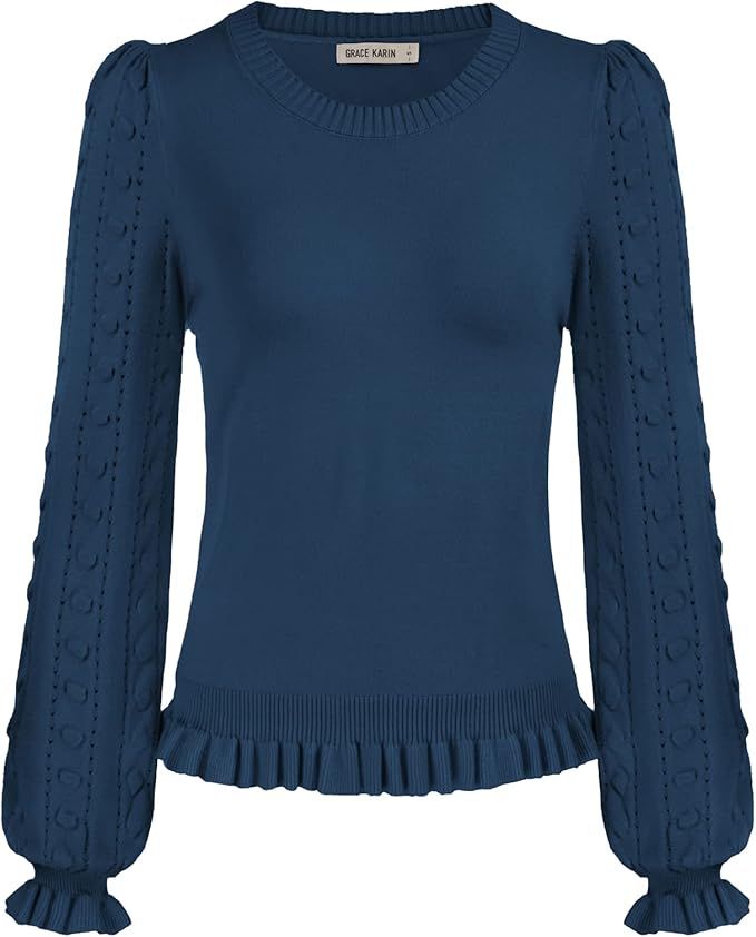 GRACE KARIN Womens Lightweight Pullover Sweater Long Sleeve Crew Neck Sweater Top | Amazon (US)