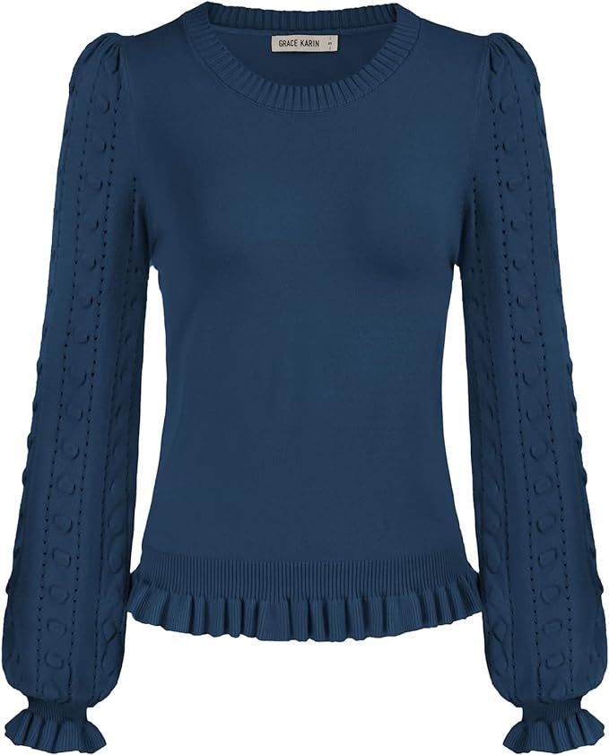 GRACE KARIN Womens Lightweight Pullover Sweater Long Sleeve Crew Neck Sweater Top | Amazon (US)