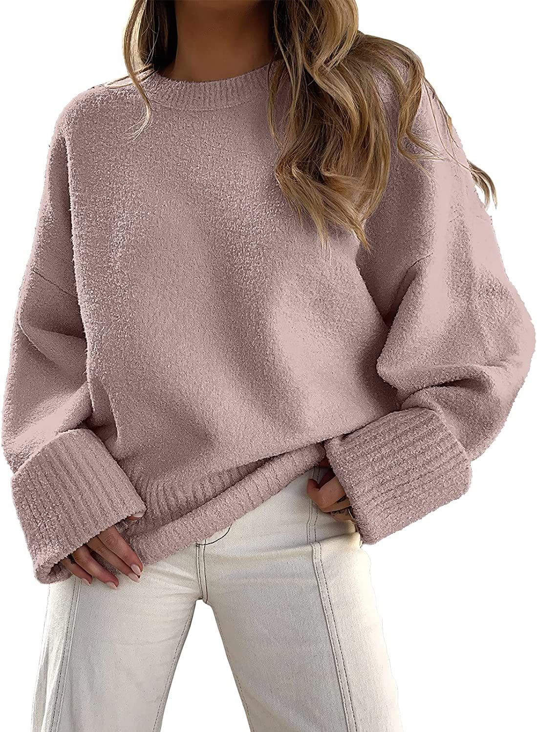 ANRABESS Women's Crewneck Long Sleeve Oversized Fuzzy Knit Chunky Warm Pullover Sweater Top | Amazon (US)