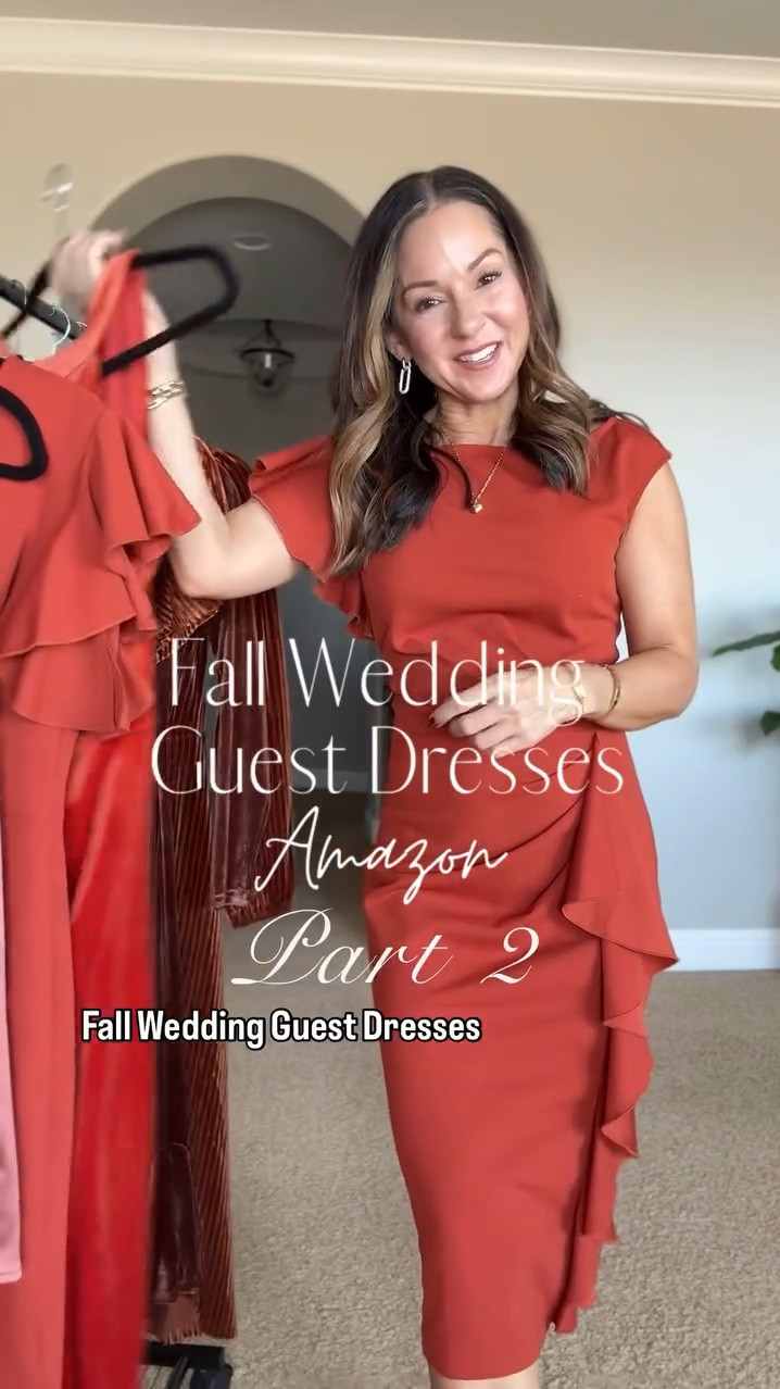 Fall Wedding Guest Dress

For reference I am 5'1" 109 lbs. 
wearing size S rust velvet halter neck, S brown velvet dress, 0-2 velvet burnt orange wrap dress, S orange puff sleeve dress all TTS 

Wedding guest  wedding guest dress  velvet dress  long sleeve dress  winter wedding guest  Amazon fashion   Looks for less  gold accessories  clutch  heels  EverydayHolly

#LTKStyleTip #LTKVideo #LTKWedding