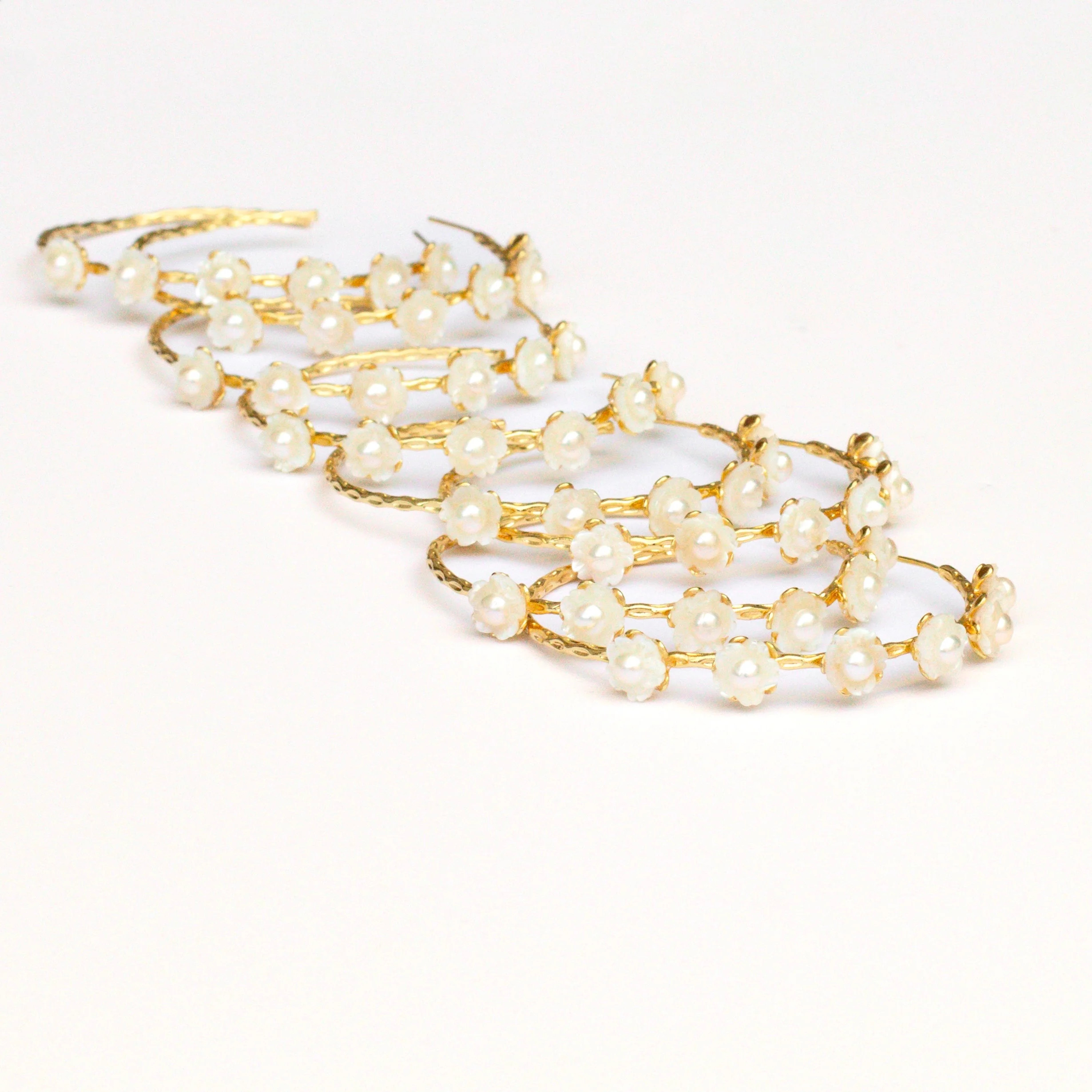 Medium Dainty Pearl Flower Hoops | Vivian Drew