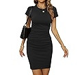 Missufe Women's Short Sleeve Ruched Casual Sundress Midi Bodycon T Shirt Dress | Amazon (US)