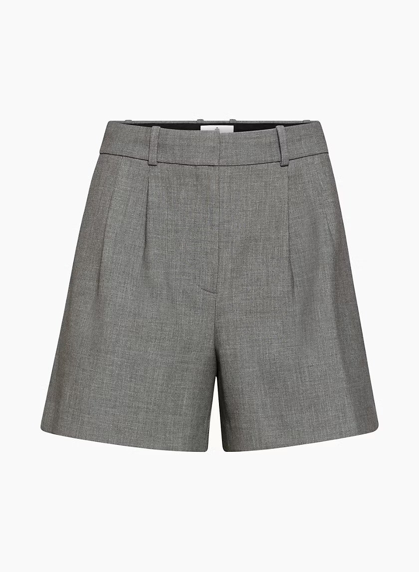 Babaton Women's Pleated Mid-Thigh Shorts in Heather Dark Grey size 12 | Aritzia
