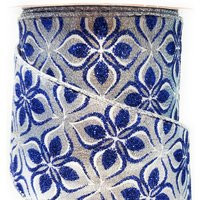 Blue & Silver Metallic 2.5"" Wire Edge Christmas Ribbon, 30 Feet | Etsy (US)