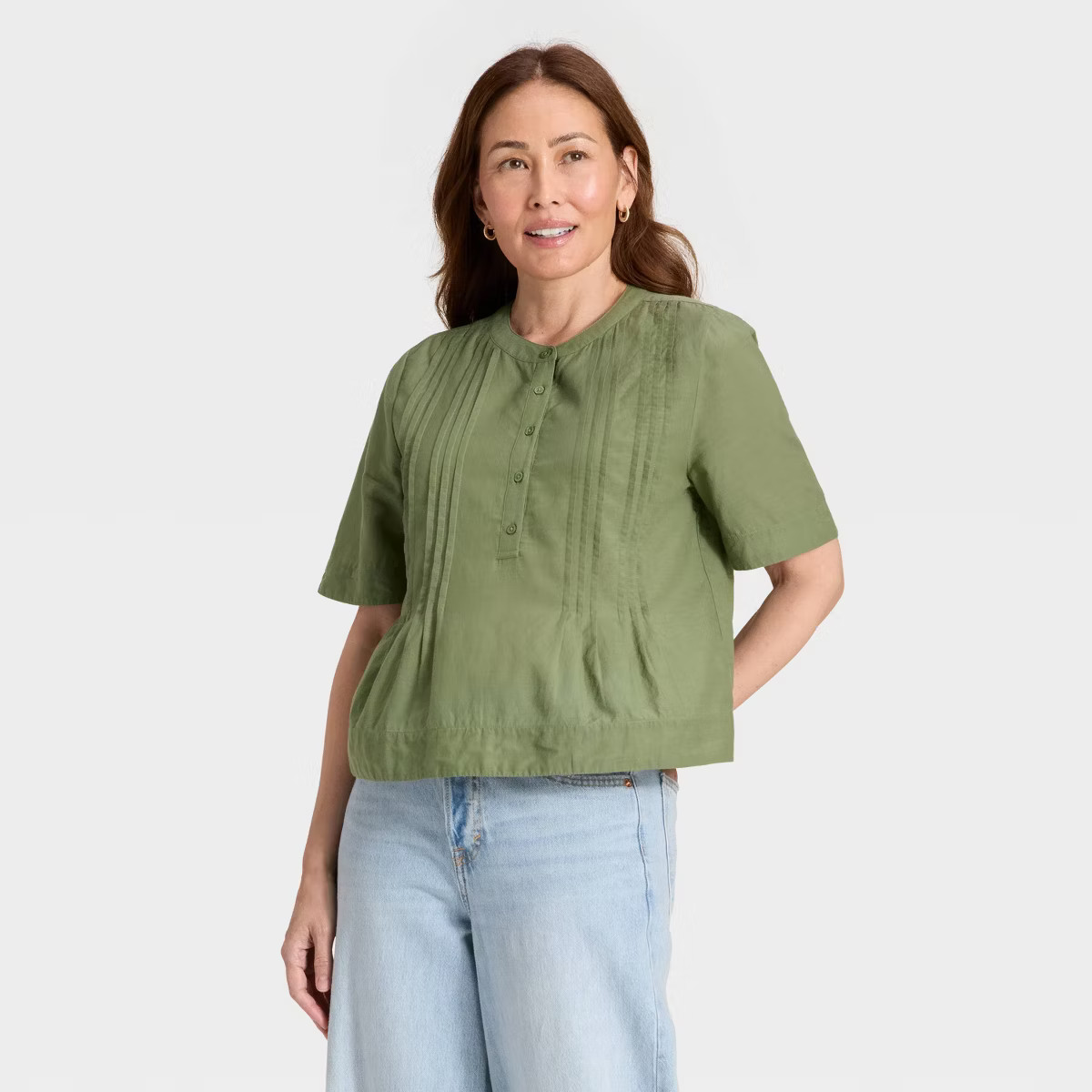 Women's Elbow Sleeve Button-Front Pintuck Blouse - Universal Thread™ | Target