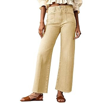 Cicy Bell Womens High Waisted Cropped Jeans Trendy Stretchy Baggy Straight Leg Raw Hem Capri Deni... | Amazon (US)