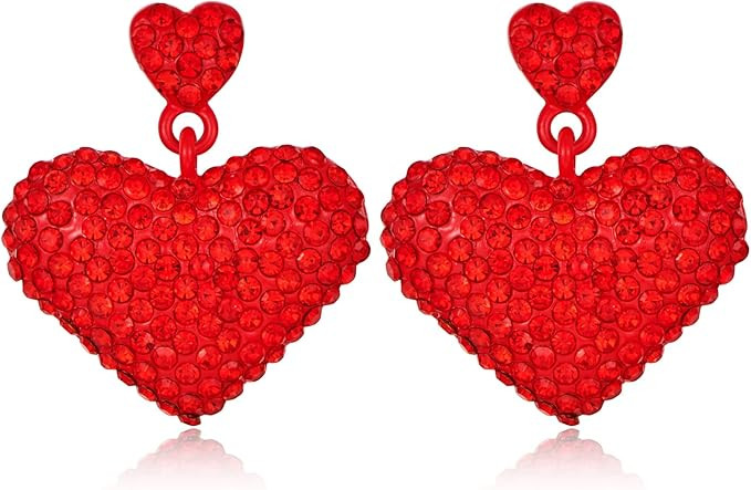 FAMARINE Red Heart Earrings for Women Cute USA Earrings for Girlfriend Red Jewelry Gift | Amazon (US)