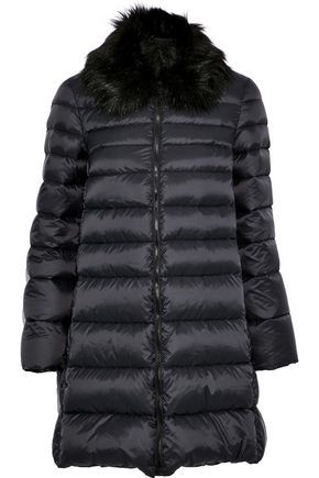 Redvalentino Woman Faux Fur-trimmed Quilted Shell Coat Black Size 40 | The Outnet US