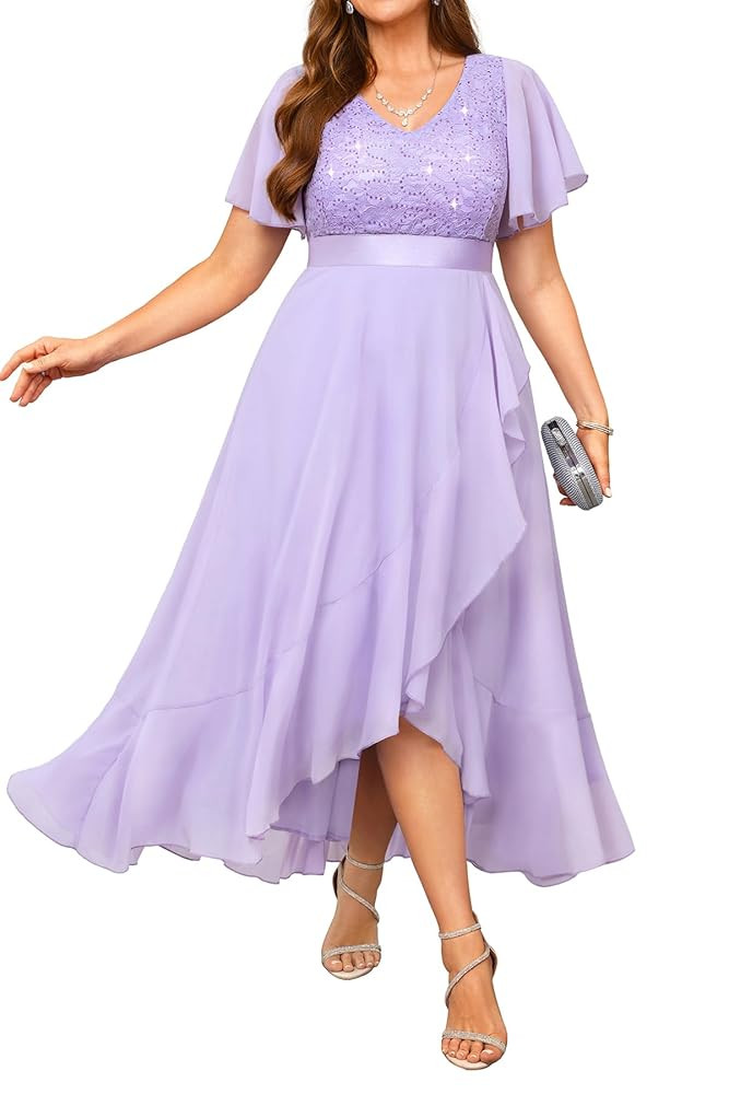 Pinup Fashion Plus Size Formal Dress - Evening Wedding Guest Cocktail Sequin Chiffon Long Dresses... | Amazon (US)