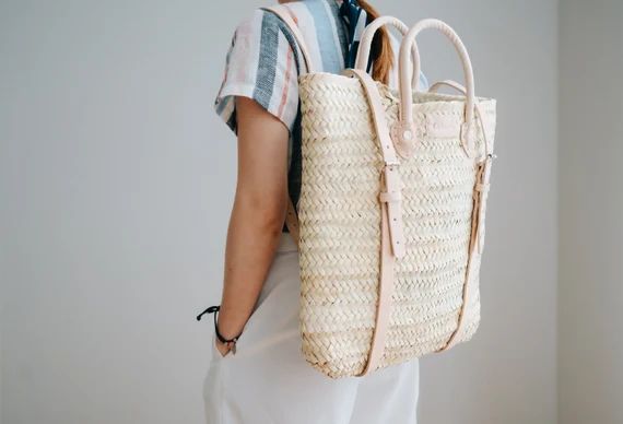 Straw backpack, Moroccan straw bag, Straw beach bag, French market basket| Large Straw bag| Boho ... | Etsy (US)