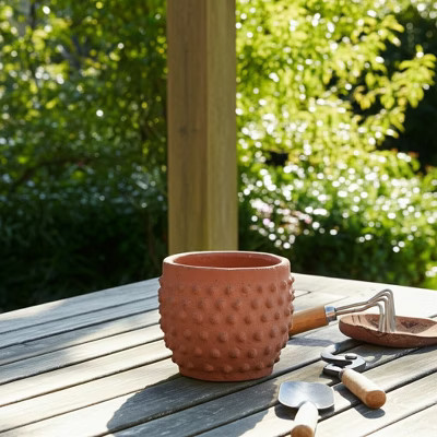 Textured Pottery Terracotta Planter with Raised Dot Design and Rounded Body - Decorative Handcrafted Planter for Indoor Outdoor - Orange | Target