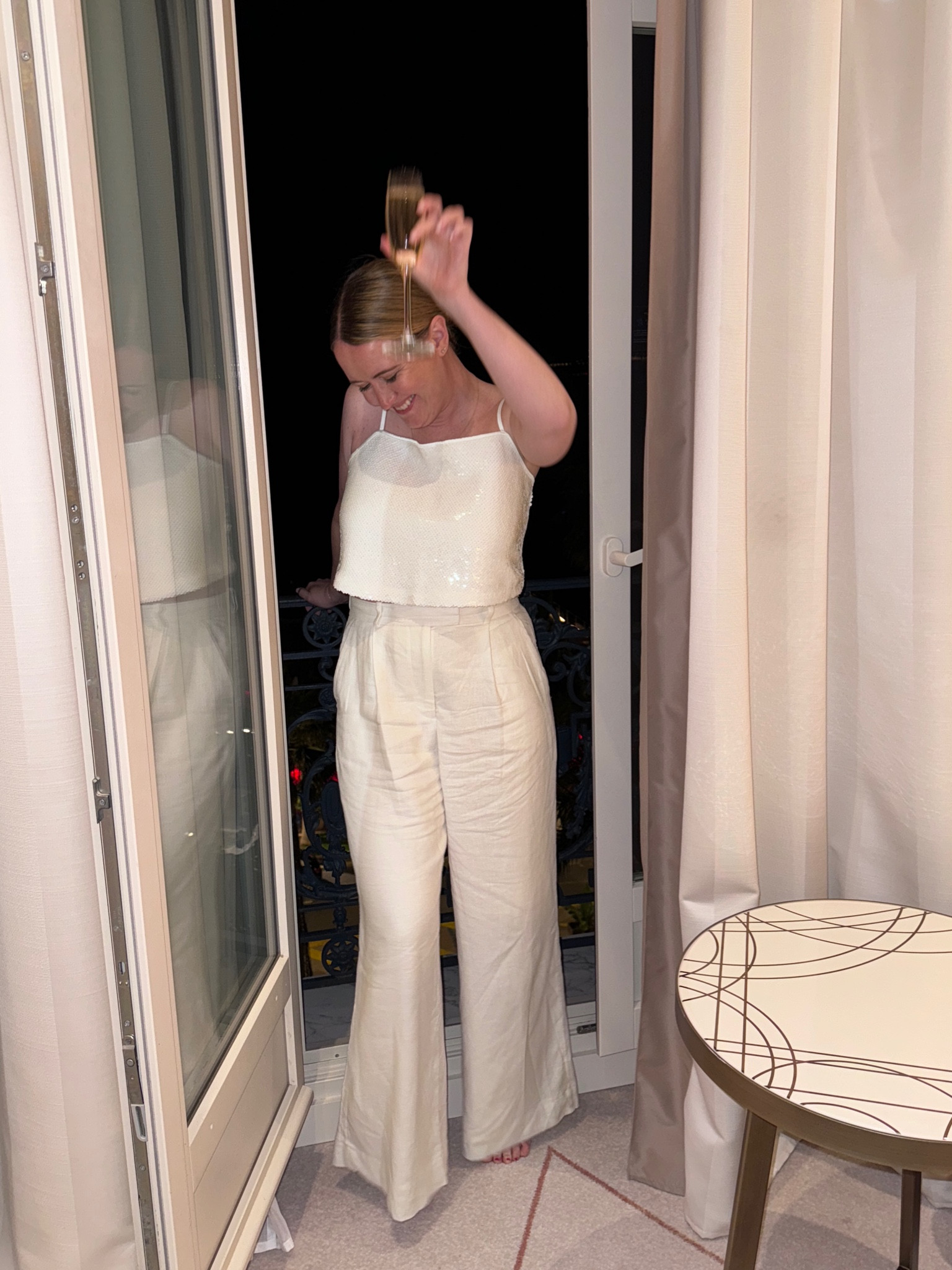 All white outfit 
Sequin crop top from Abercrombie (L)
Linen white pants (29 sized up)
Summer outfit
Vacation outfit 

#LTKSeasonal