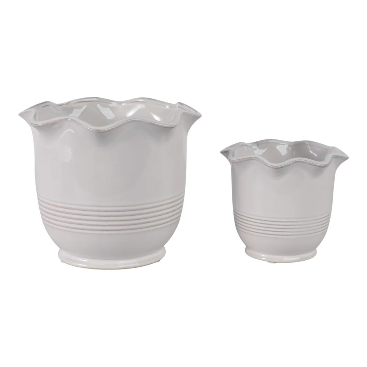 Planter Ceramic Scalloped Rim Ribbed Design Set Of 2 (Set of 2) | Wayfair North America