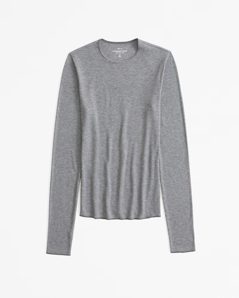 Abercrombie & Fitch Women's Long-Sleeve Featherweight Rib Tuckable Top in Gray - Size XXS | Abercrombie & Fitch (US)