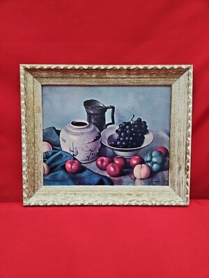 Vtg Wall Art Henk Bos Still Life Fruit & Pottery Framed MCM Grapes Kitchen Deco | eBay US
