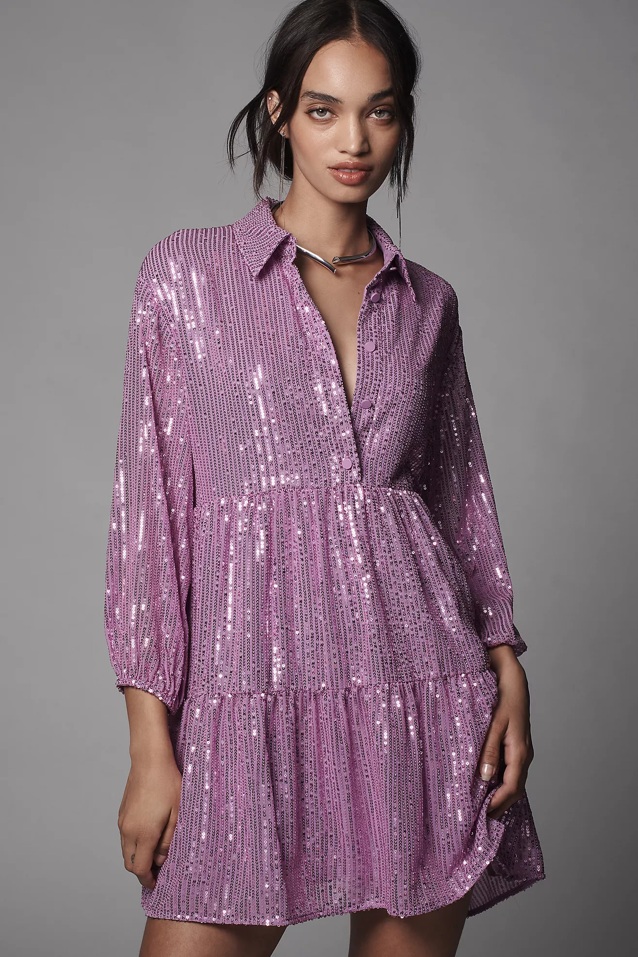 The Bettina Tiered Shirt Dress by Maeve: Mini Sequin Edition | Anthropologie (US)