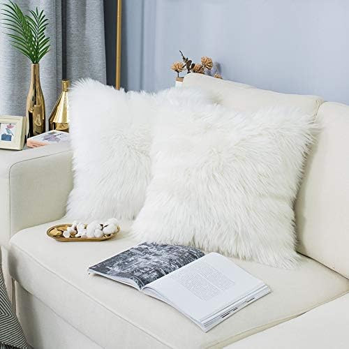 Carvapet 2 Pieces Luxury Decorative Faux Sheepskin Fur Throw Pillow Case Cushion Cover for Sofa Bedr | Amazon (US)