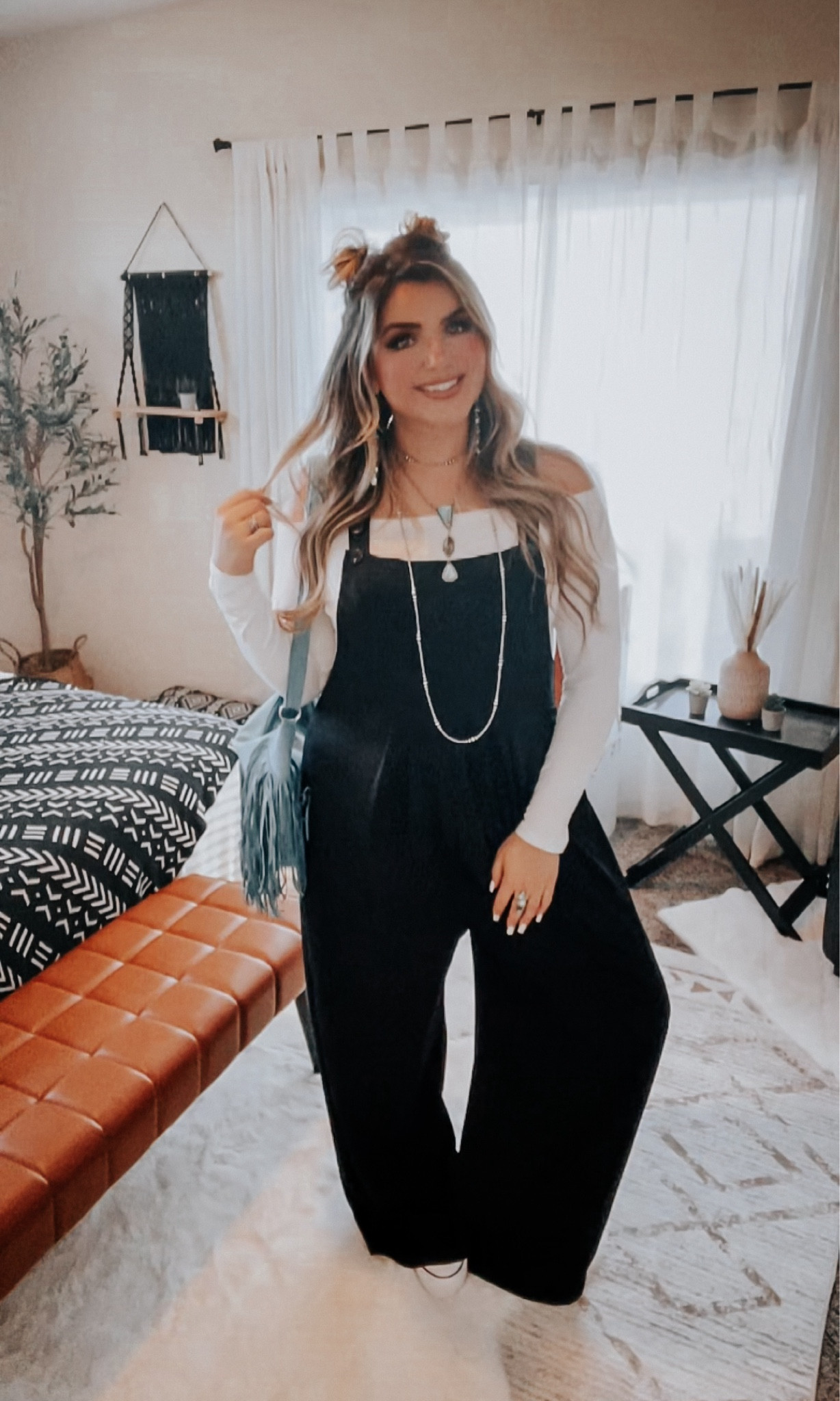 Overalls Outfit ✨ 

Overalls: Halara
Shoes: Converse
Bag + Under Top: Amazon
Necklace + Ring: Branded N Silver 
Navajo Pearls: Giddyup Glamour 
Earrings: Nizhoni Traders 

#LTKfindsunder100 #LTKmidsize #LTKstyletip