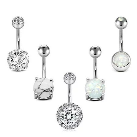 LAURITAMI Belly Button Rings Surgical Steel Belly Ring 14G Opal CZ Navel Piercings Jewelry for Women | Walmart (US)