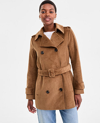 BCBG Women's Belted Corduroy Trench Coat - Macy's | Macy's
