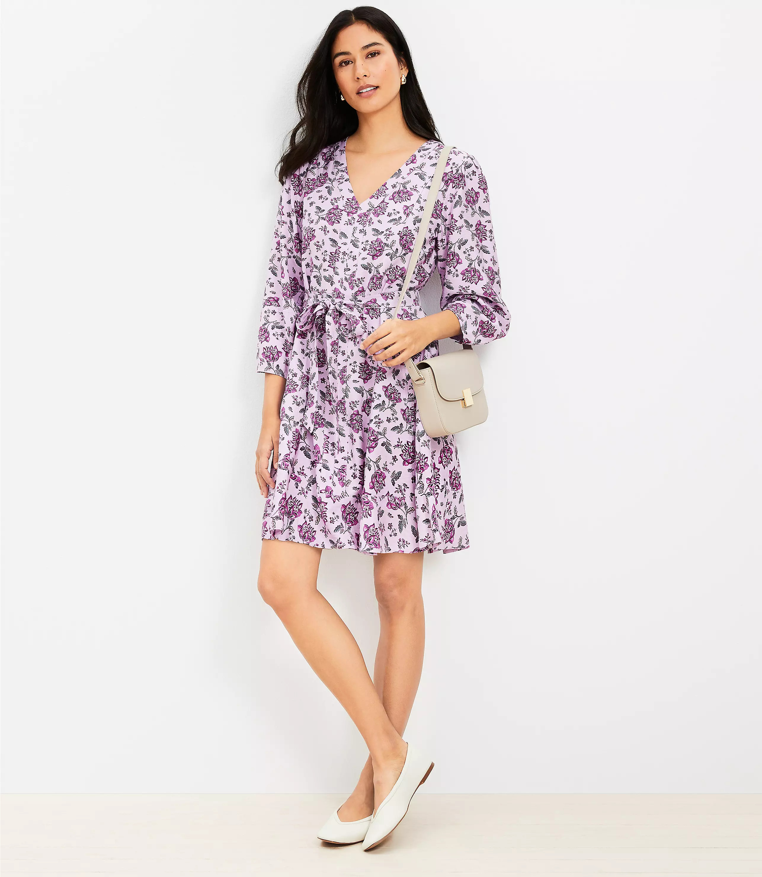 Floral Balloon Sleeve Mini Pocket Dress | LOFT