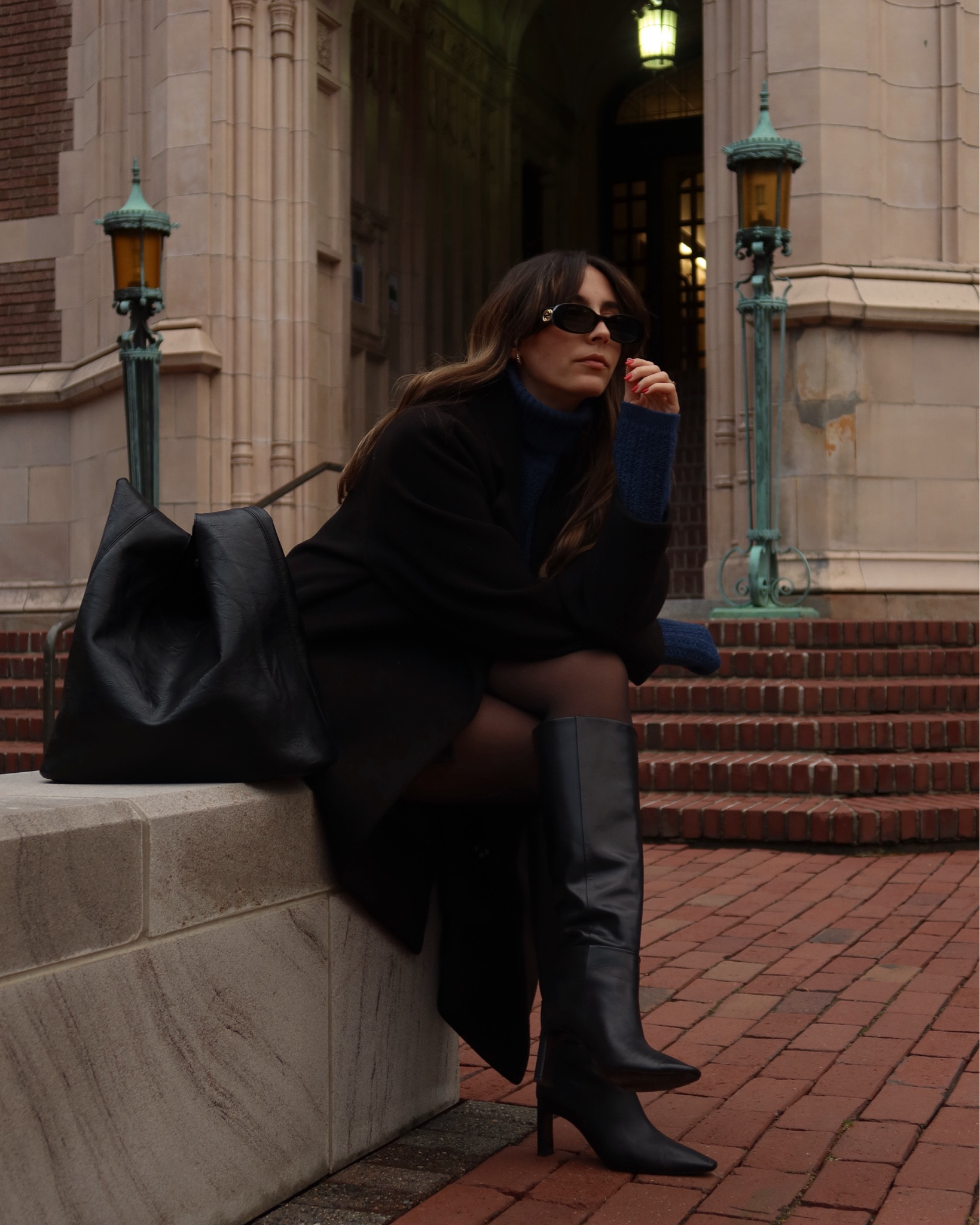 Transitional outfit, office outfits, black leather knee high boots, Gucci black sunglasses , Massimo Dutti, navy cable knit, navy wool knit, turtleneck jumper, spring outfit  

#LTKworkwear #LTKeurope #LTKfindsunder100