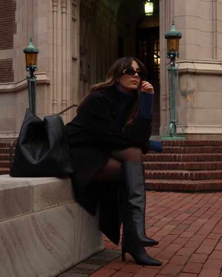 Transitional outfit, office outfits, black leather knee high boots, Gucci black sunglasses , Massimo Dutti, navy cable knit, navy wool knit, turtleneck jumper, spring outfit  

#LTKworkwear #LTKeurope #LTKfindsunder100