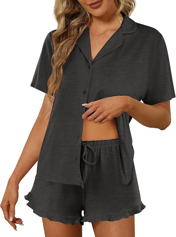 Ekouaer Pajamas Set for Women Short Sleeve Sleepwear Button Down Pjs Lounge Sets Soft Nightwear | Amazon (US)
