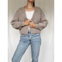 Chunky Heavyknit Cardigan 100% Wool, Handknitted - Greige | Etsy (US)