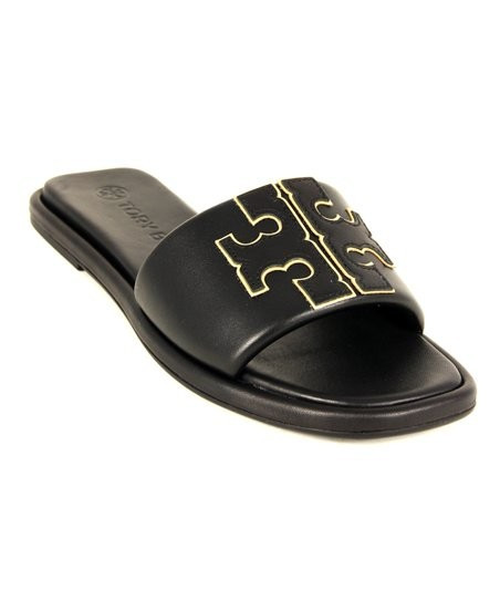 Black & Golden Double-T Sport Leather Slide - Women | Zulily