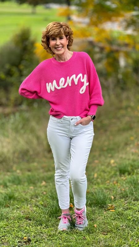 Pink dolman sleeve holiday sweater is 16% off when you go to my Story or IG post for the coupon code! I paired it with white jeans and Easy Spirit’s eMove walking shoes. They’re 30% off + an extra 20% off with code ENB20.

#LTKHoliday #LTKshoecrush #LTKsalealert