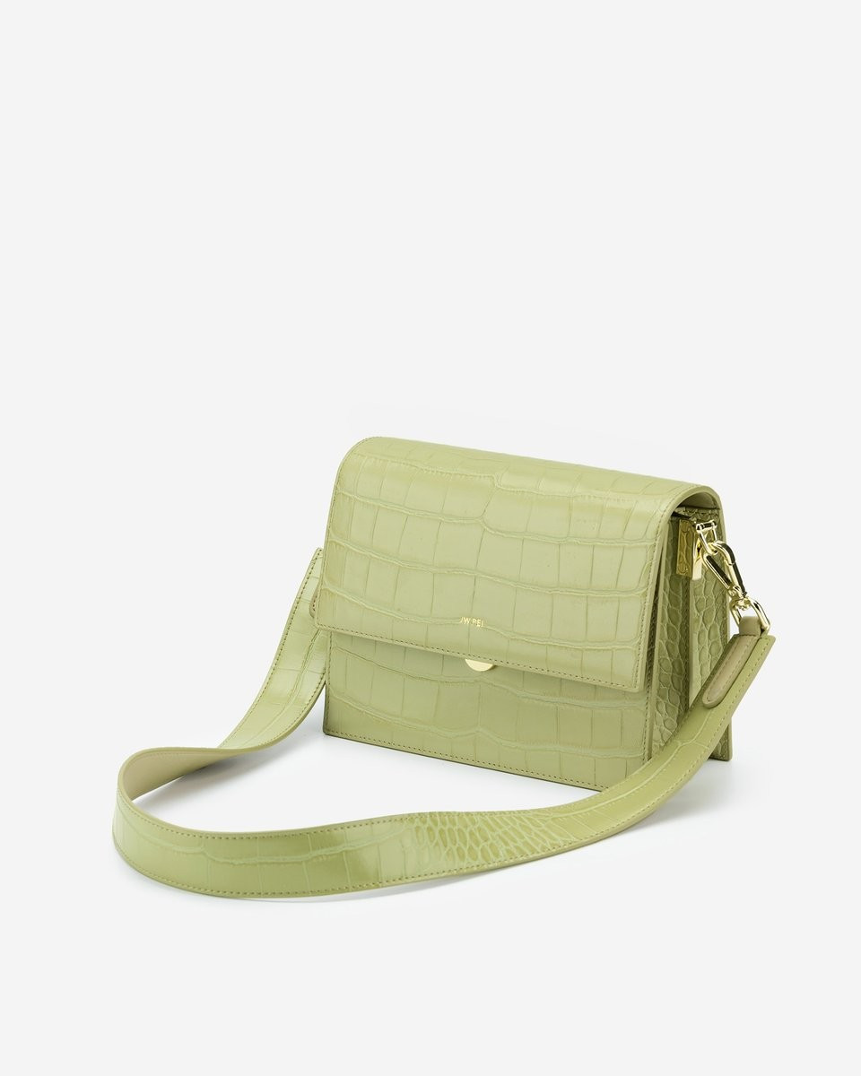 JW PEI Women's Mini Flap Crossbody - Sage Green Croc | JW PEI US