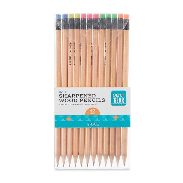 Pen+Gear No. 2 Sharpened Wood Pencils with Natural Woodcase Barrel and Neon Erasers, 12 Count - W... | Walmart (US)
