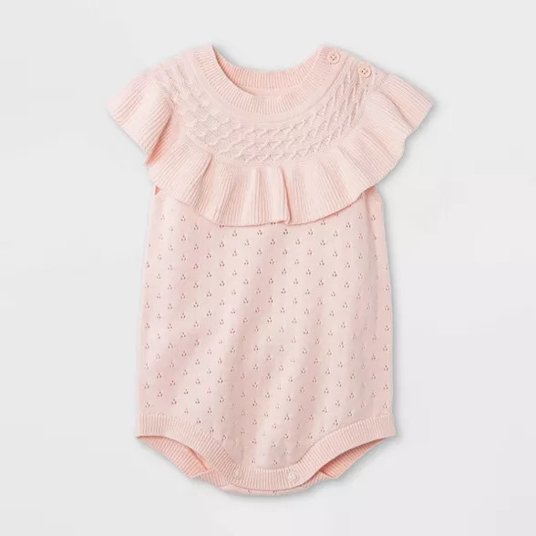 Baby Girls' Pointelle Sleeveless Sweater Romper - Cat & Jack™ Light Pink | Target