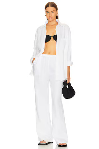AEXAE Linen Drawstring Trouser in White from Revolve.com | Revolve Clothing (Global)