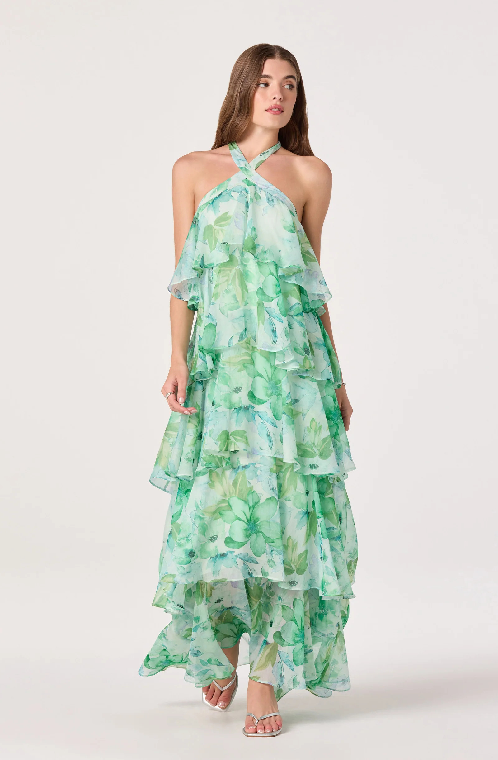 Daiga Floral Halter Tiered Dress | ASTR The Label (US)