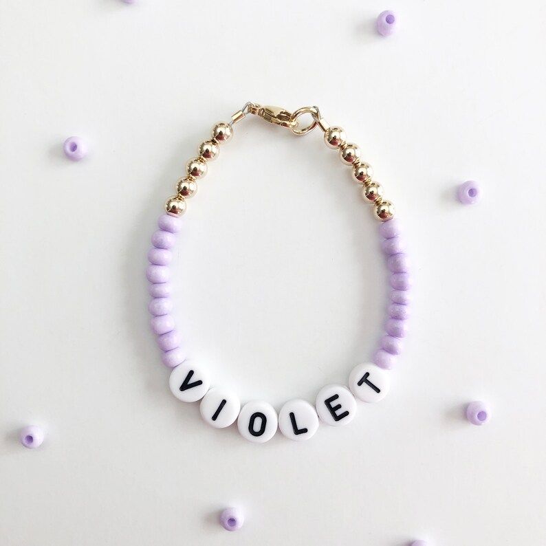 Light Purple Beaded Baby Bracelet  Personalized Name Purple | Etsy | Etsy (US)