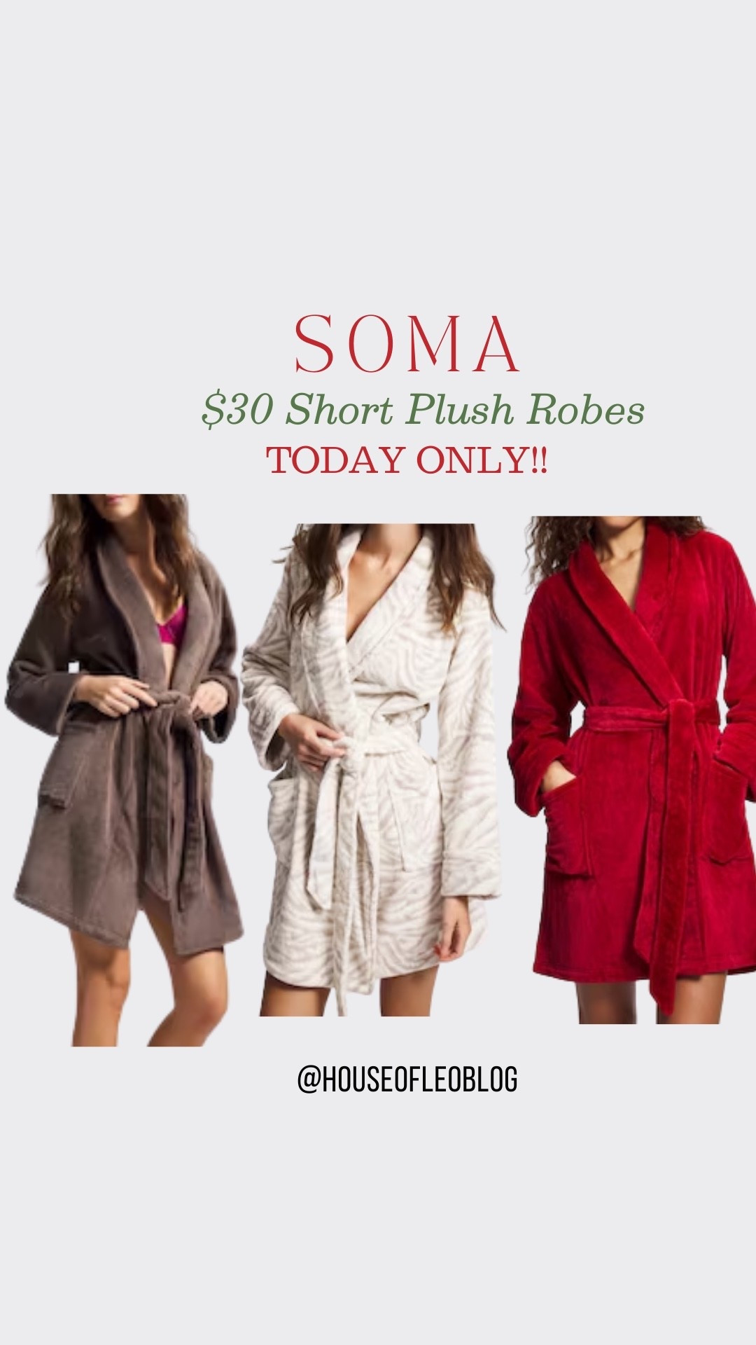 Robes only $30 today only at Soma. Gifts for women, gifts for her, gift guide.

#LTKGiftGuide #LTKSaleAlert #LTKFindsUnder50