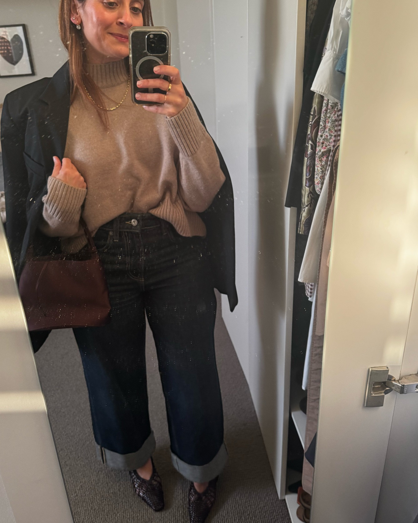 Cool nights. Jac and Jack knit, Mango jeans, Nelson Made kitten heels, Staud bag, Arms of Eve necklace.

#LTKaustralia #LTKspring