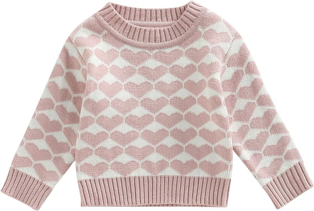 WALLARENEAR Toddler Baby Girl Knit Sweater Heart Pullover Sweatshirt Fall Winter Warm Long Sleeve To | Amazon (US)