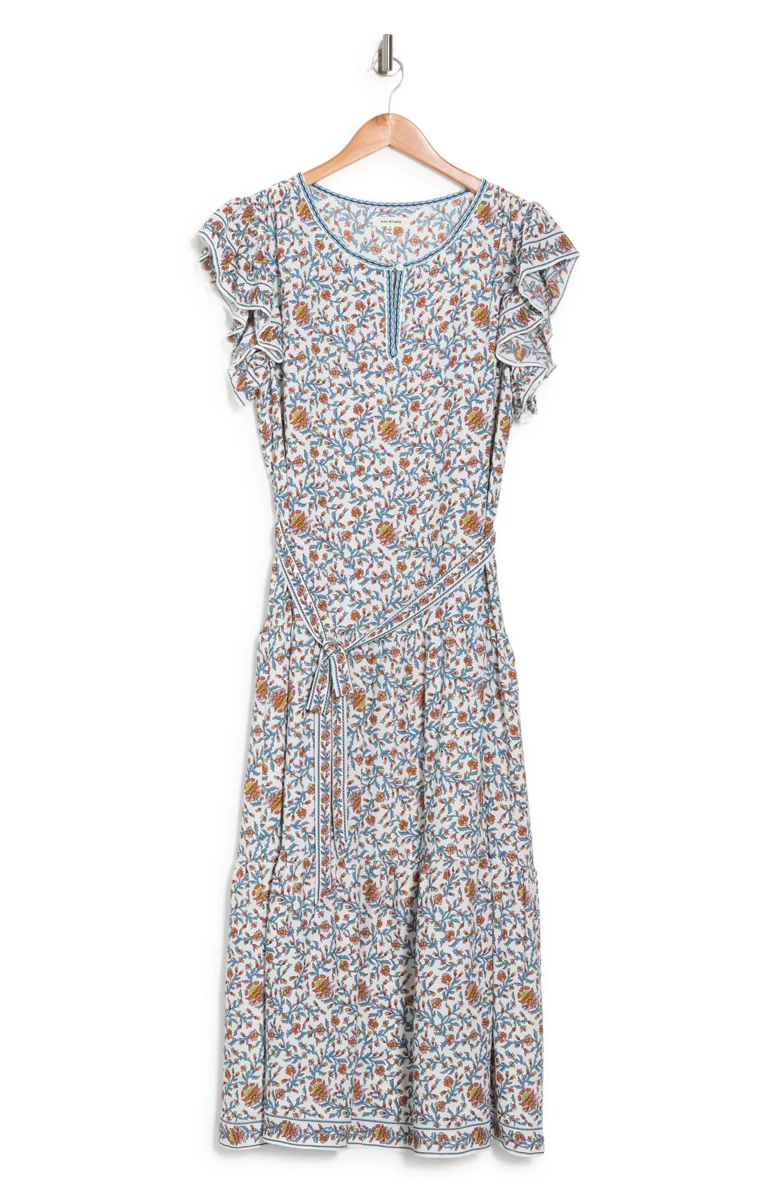 MAXSTUDIO Floral Flutter Sleeve Midi Dress | Nordstromrack | Nordstrom Rack