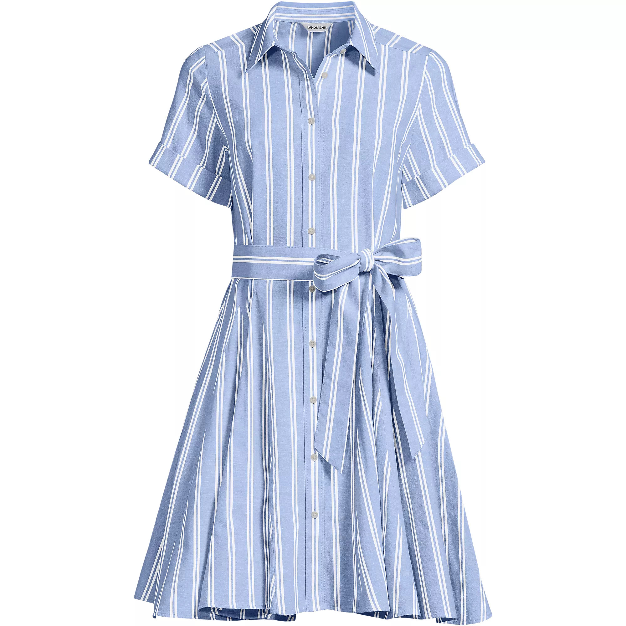 Women's Linen Blend Button Front Dress with Godets | Lands' End (US)