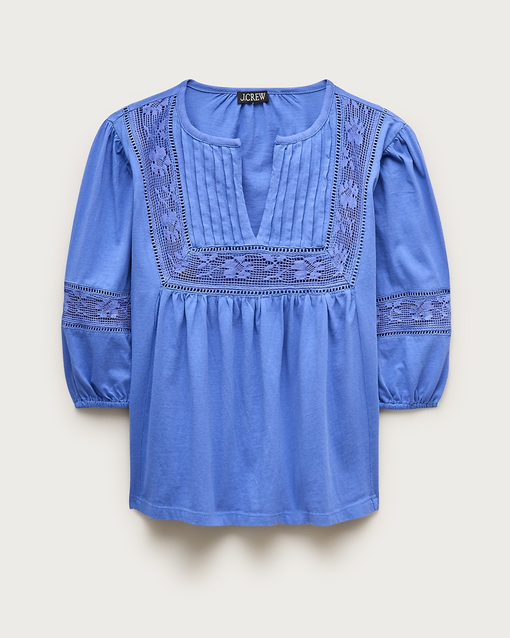 Lace-trim puff-sleeve shirt in broken-in jersey | J. Crew US