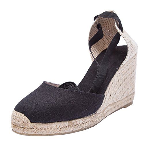 U-lite 3" Cap Toe Platform Wedges Sandals for Women, Classic Soft Ankle-Tie Lace up Espadrilles S... | Amazon (US)