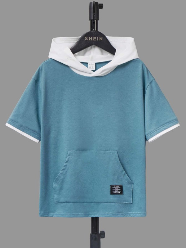 SHEIN Kids EVRYDAY Boys Letter Patched Hooded 2 In 1 Tee | SHEIN