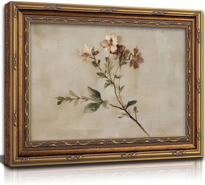 Vintage Gold Framed Wildflowers Wall Art Rustic Retro Floral Botanical Canvas Painting Picture Wa... | Amazon (US)