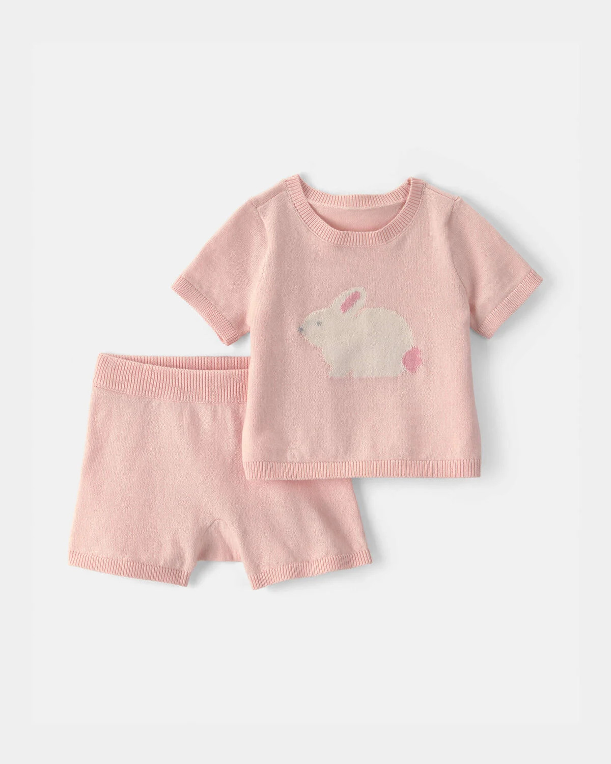 Baby Girl 2-Piece Bunny Short-Sleeve Sweater Top & Short Set - Pink | Carter's Inc