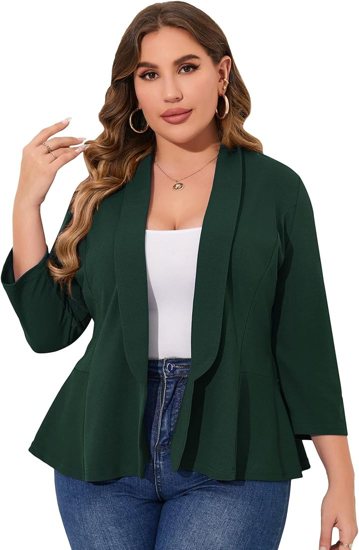 KOJOOIN Women Plus Size Casual Blazer Open Front Long Sleeve Work Office Cardigan Jackets | Amazon (US)